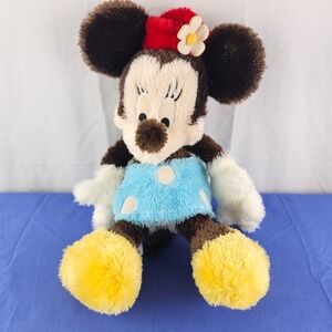 Disney Parks Minnie Mouse Plush Flocked Fuzzy 18in Red Hat Polka Dot Blue Skirt